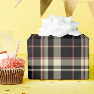 Papier Cadeau Rose, noir et tan plaid