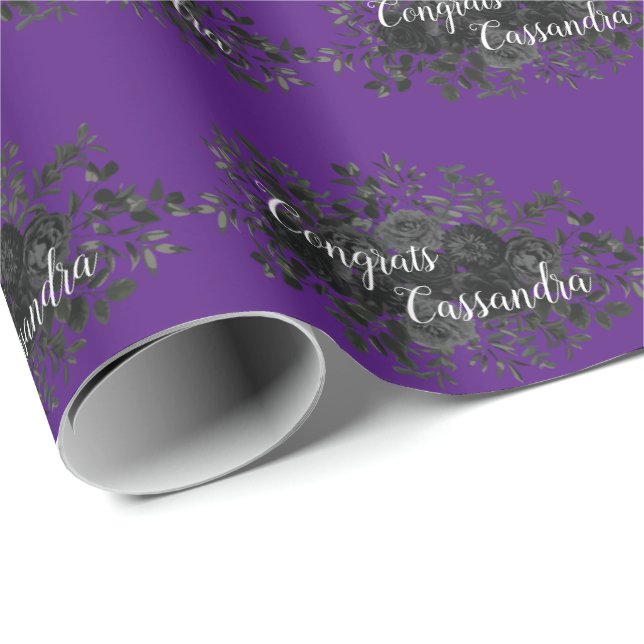 Papier Cadeau Rose noir foncé gothique fête de graduation violet (Coin rond)