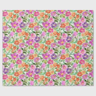 Papier Cadeau Rose Orange Violet Clair Floral Jardin Aquarelle