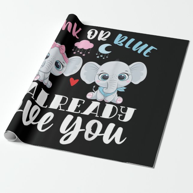 Papier Cadeau Rose Ou Bleu Je T'Aime Déjà Genre Révéler Bébé (Déroulé)