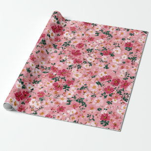Papier Cadeau Rose Pâle Fleur Ditsy Pastel Boho 70s Vintage