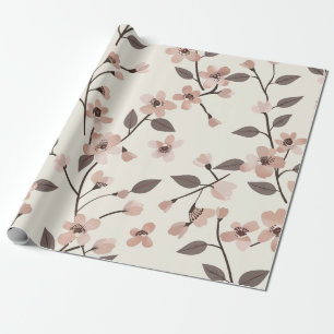Papier Cadeau Rose Pâle Fleur Sauvage Vintage Bohème 70s 