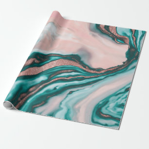 Papier Cadeau Rose Parties scintillant or rose Turquoise marbre 