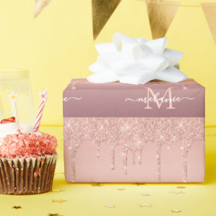 Papier Cadeau Rose Parties scintillant Or Votre Lettre Nom Papie