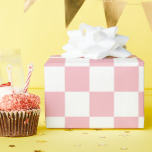 Papier Cadeau Rose pastel blanc damier motif à carreaux   