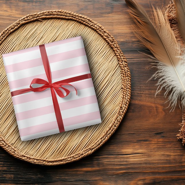 Papier Cadeau Rose pastel et blanc rayé horizontal large (Créateur téléchargé)