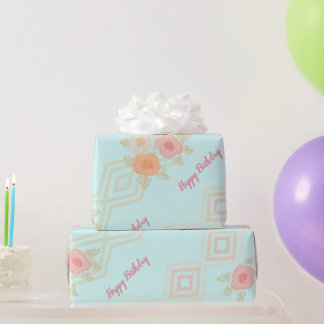 Papier Cadeau Rose Peach Et Turquoise