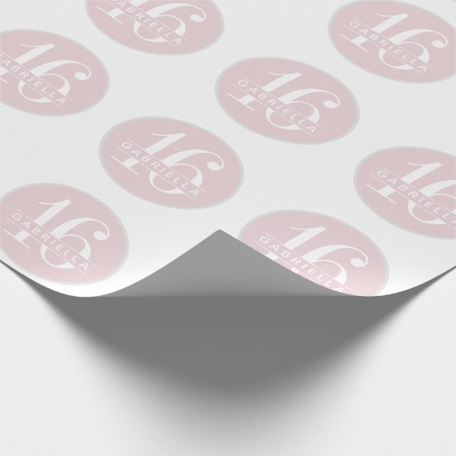 Papier Cadeau Rose Personnalisé Sweet 16ème Ado Anniversaire (Coin)