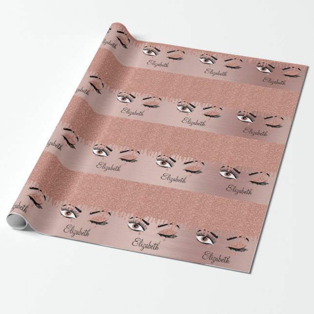 Papier Cadeau Rose Pink Gold Eyelashes Déchets Nom de la Parties (Déroulé)