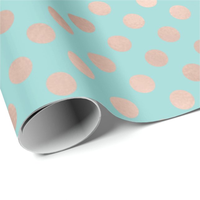 Papier Cadeau Rose pois Gold Blush Aqua Blue Geometry (Coin rond)