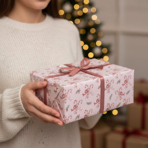 Papier Cadeau Rose Poussiéreuse Nœuds Papillon Coquette Canne à 