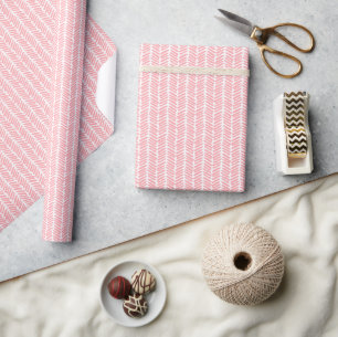 Papier Cadeau Rose Poussiéreuse Rose Clair Blanc Zigzag Rayures