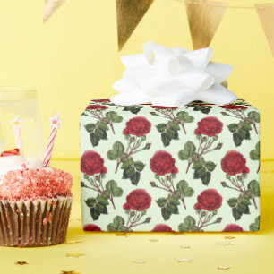 Papier Cadeau Rose Red Long Stem Motif Mint Green Arrière - plan