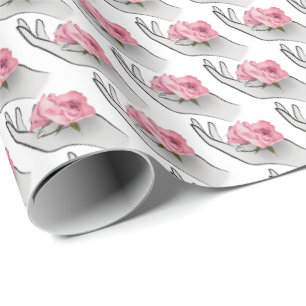 Papier Cadeau rose rose à la main