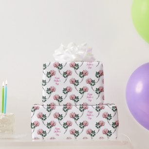 Papier Cadeau Rose rose avec texte Fête des Mères