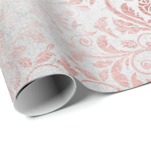 Papier Cadeau Rose rose blanche Or Floral Grungy gris métallique
