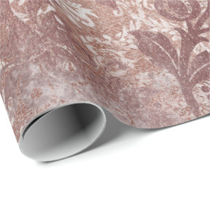 Papier Cadeau Rose rose blanche Or Poudre Florale Grungy Metalli