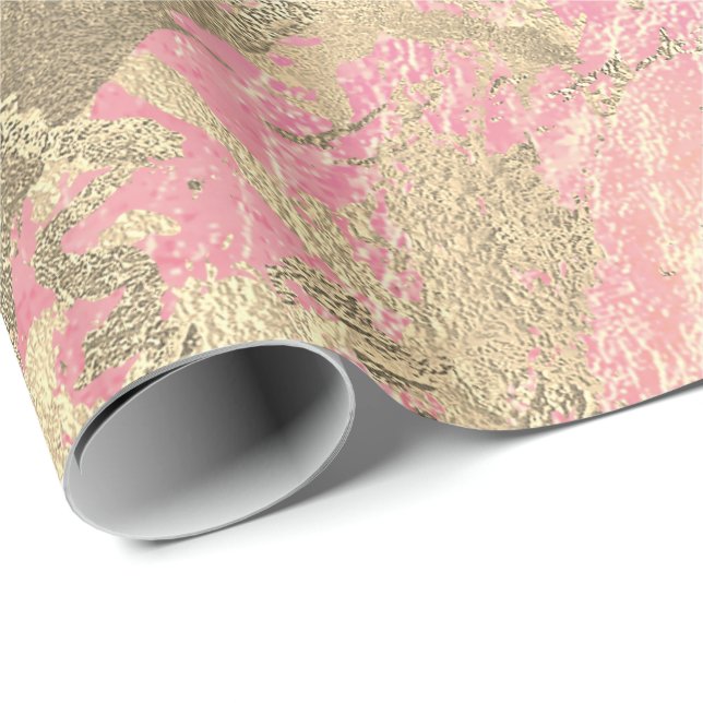 Papier Cadeau Rose rose Champaigne Or Marbre métal Stroke (Coin rond)