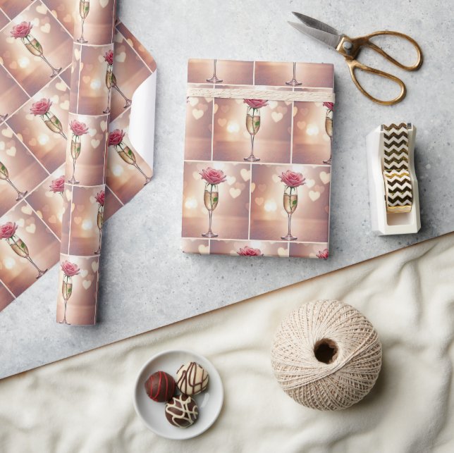 Papier Cadeau Rose rose dans la Flûte Champagne (Artisanat)