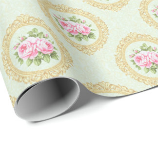 Papier Cadeau Rose rose élégante et cadre doré
