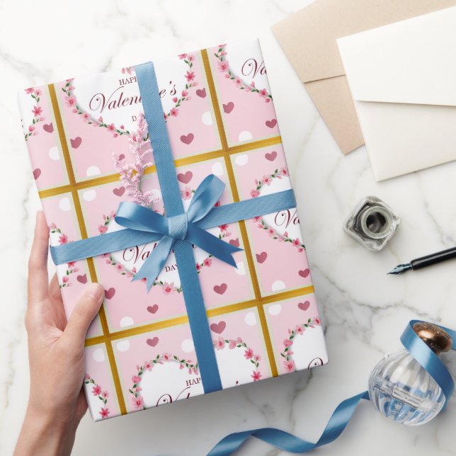 Papier Cadeau Rose Rose Floral Coeurs Cadeaux de la Saint Valent (Cadeaux)