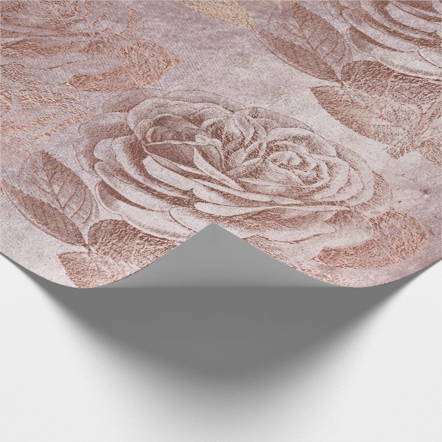Papier Cadeau Rose rose Gold Pastel Metallic Floral Delicate (Coin)