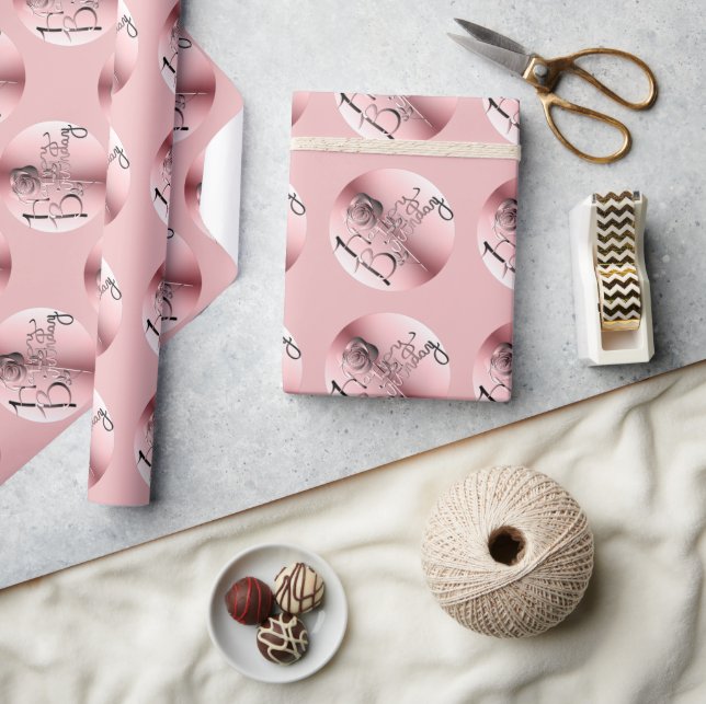 Papier Cadeau Rose rose "Joyeux Anniversaire" Papier d'enveloppe (Artisanat)