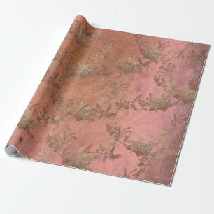 Papier Cadeau Rose rose Lilac Grungy Vieux Or Wreath Metallic