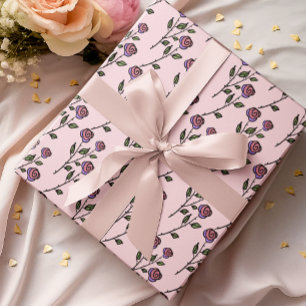 Papier Cadeau Rose rose Main Illustré Printemps Floral Botanique