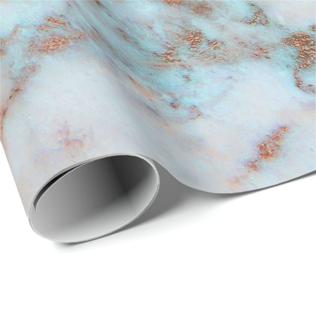 Papier Cadeau Rose Rose Or Abstrait Marbre Brush Ocean (Coin rond)