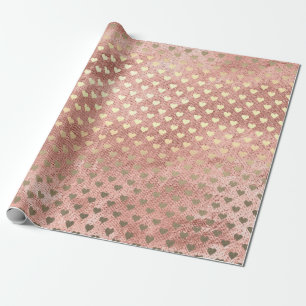 Papier Cadeau Rose rose Or Blush Coeurs de Pêche Confetti Poudre