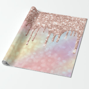 Papier Cadeau Rose Rose Or Blush Unicorn Holograph Parties scint