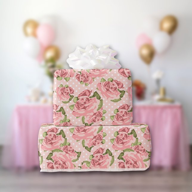 Papier Cadeau Rose Rose Pays Chic Motif point (Créateur téléchargé)