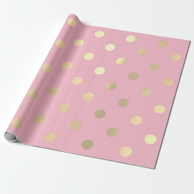 Papier Cadeau Rose rose pois Pastel Champaigne Or (Déroulé)
