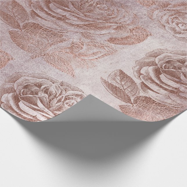 Papier Cadeau Rose Rose Rose Or Métallic Floral Blush Powder (Coin)