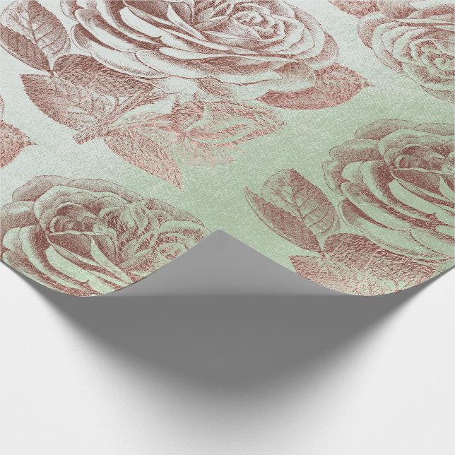 Papier Cadeau Rose Rose Rose Or Métallurgique Floral Mint (Coin)