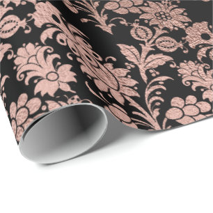 Papier Cadeau Rose rose rose vierge Or Poudre florale Métallique