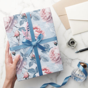 Papier Cadeau Rose rose vintage aquarelle