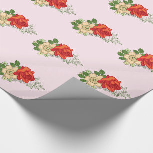 Papier Cadeau Rose Rouge et Pâquerettes