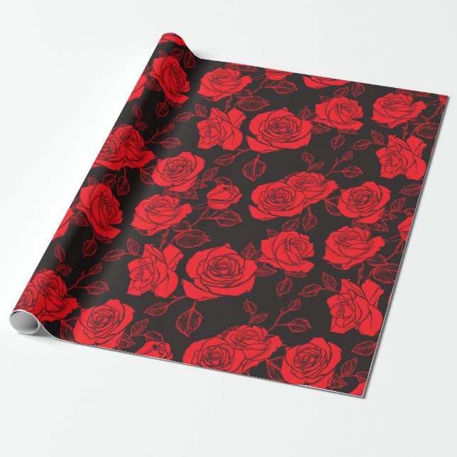 Papier Cadeau Rose rouge Motif sans couture (Déroulé)