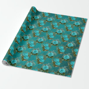 Papier Cadeau Rose sarcelle et or vintage