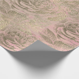 Papier Cadeau Rose Silver Grey Floral Rose Foxier Gold Pink