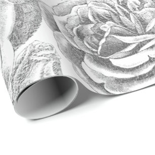 Papier Cadeau Rose Silver Grey Floral White Delicate Vintage