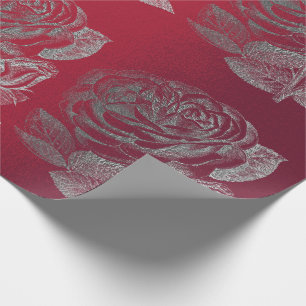 Papier Cadeau Rose Silver Grey Métallo Floral Rouge Vin Chic
