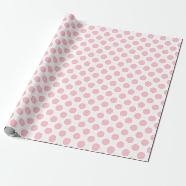 Papier Cadeau Rose sur blanc Pois de taille moyenne (Déroulé)