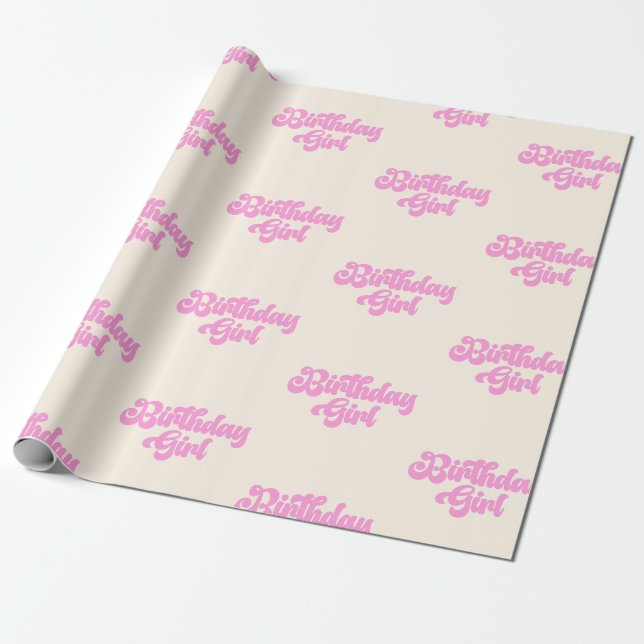 Papier Cadeau Rose Tan Anniversaire fille Retro 70's (Déroulé)