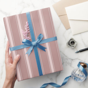 Papier Cadeau Rose Taupe clair & Rayures Rose Pâle
