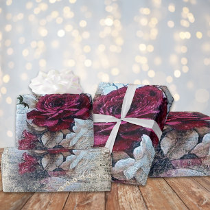 Papier Cadeau Rose victorien Ephemera Cadeau