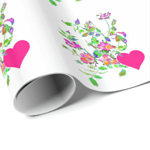Papier Cadeau Rose vintage et Coeurs