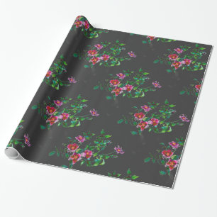 Papier Cadeau Rose vintage - noir